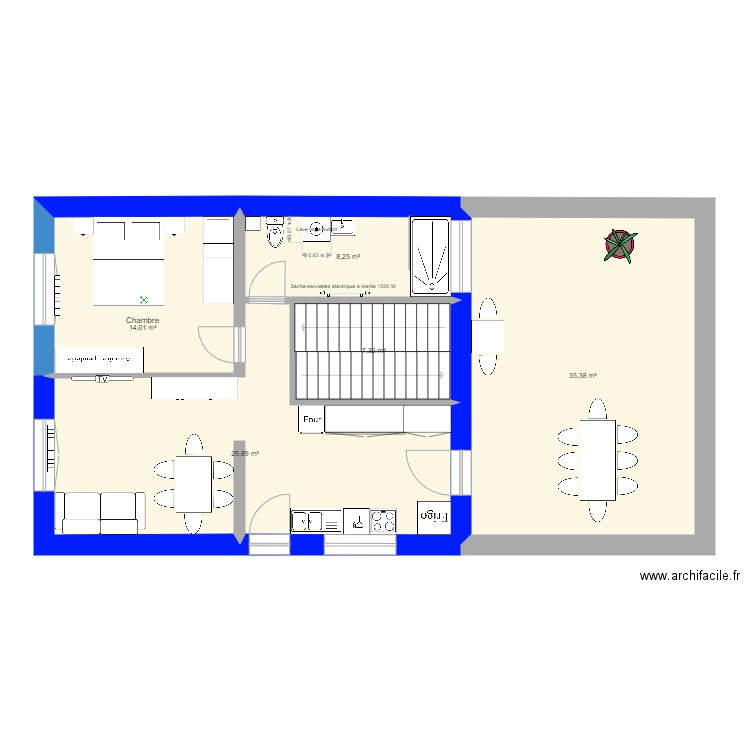 Etage a faire. Plan de 5 pièces et 95 m2
