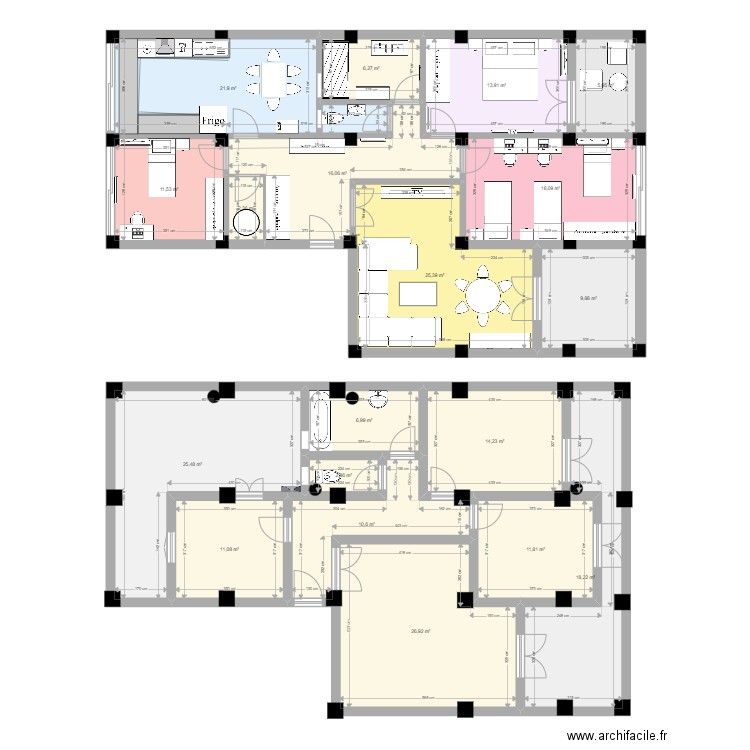 F3 modifier en F4. Plan de 19 pièces et 259 m2