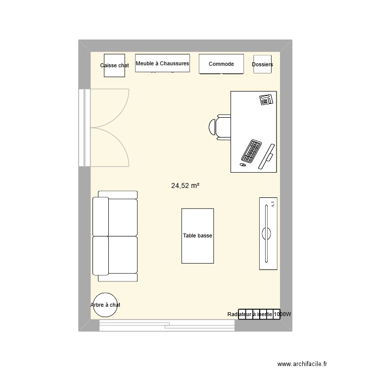 Plein Soleil. Plan de 1 pièce et 25 m2