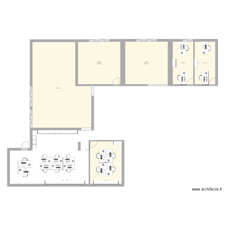 Bureau ais. Plan de 6 pièces et 158 m2