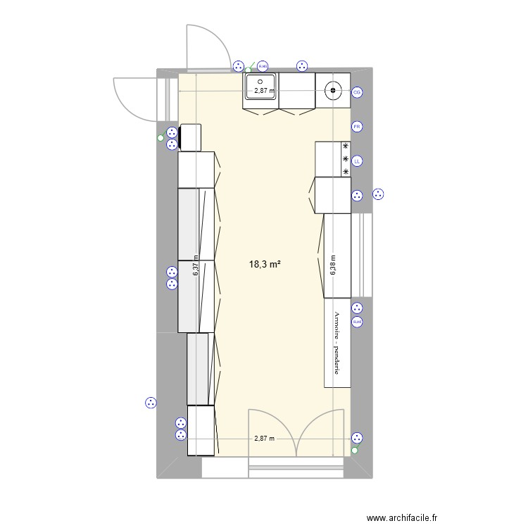 Aménagement gararge buanderie V2. Plan de 1 pièce et 18 m2