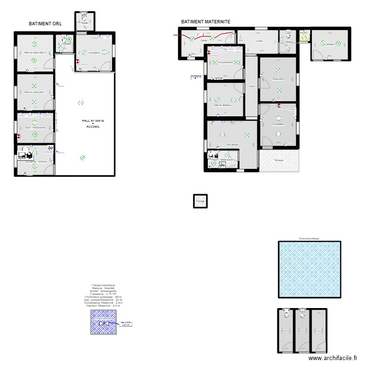 maternite. Plan de 26 pièces et 181 m2