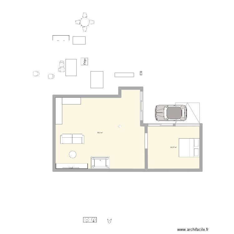Garage loft. Plan de 2 pièces et 80 m2