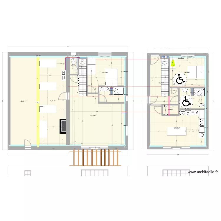Gite esquisse APS V1. Plan de 25  et 170 m²