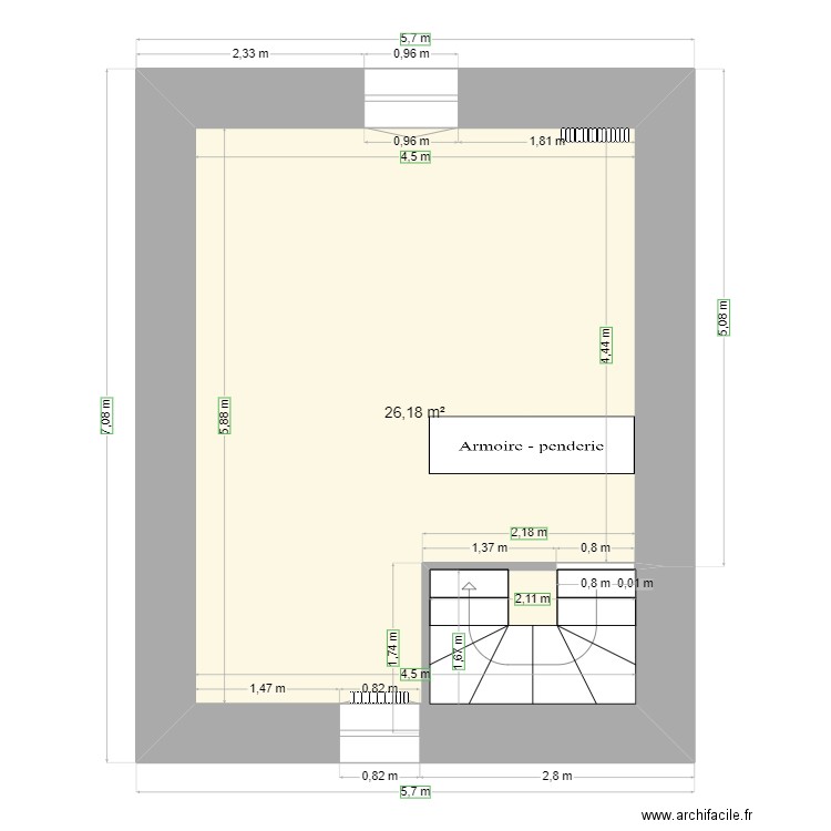 1er étage Saint Gilles. Plan de 1 pièce et 26 m2