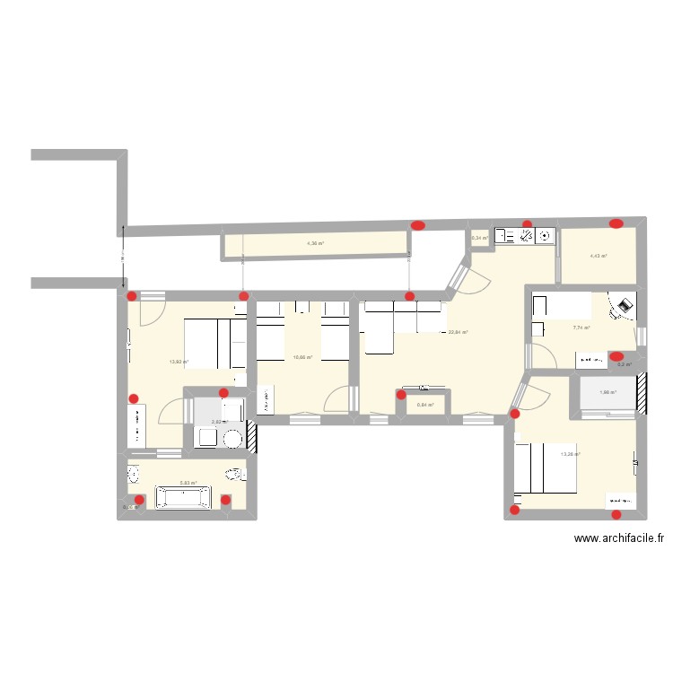 plan cotation ok 2eme. Plan de 14 pièces et 89 m2