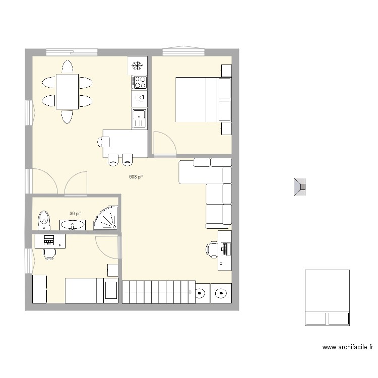 boucherie 2eme etage 3. Plan de 2 pièces et 60 m2