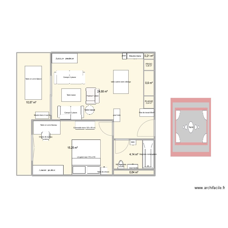 appartement Sarah. Plan de 9 pièces et 58 m2