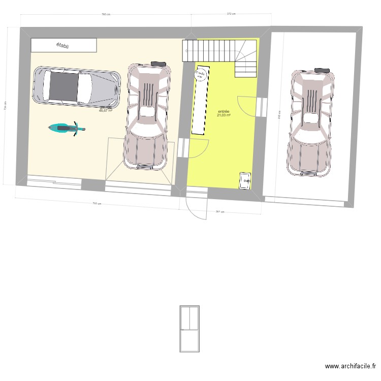 Garage cote réel. Plan de 4 pièces et 141 m2