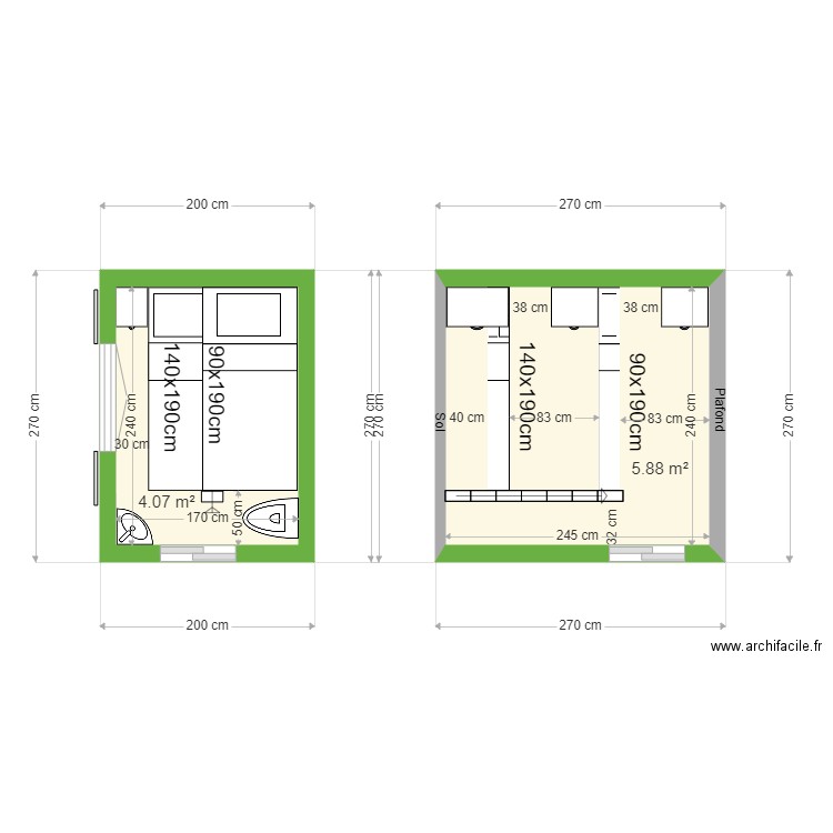 chambre 4 m2. Plan de 0 pièce et 0 m2