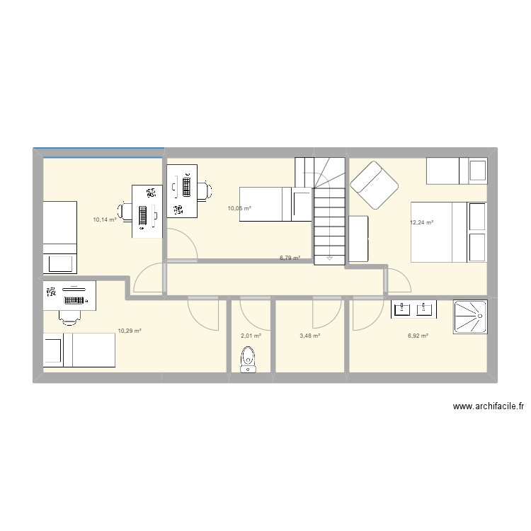 Maison étage BIS . Plan de 8 pièces et 62 m2