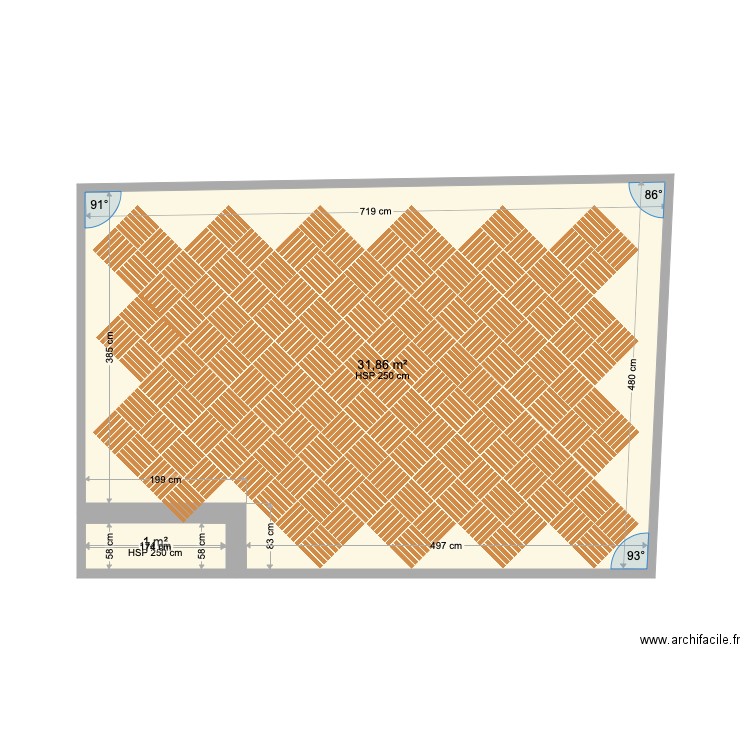 parquet Lefranc 1. Plan de 2 pièces et 33 m2