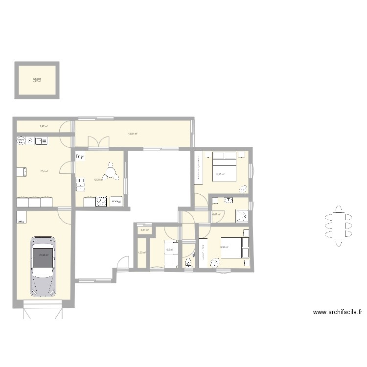 Maison Savigné. Plan de 12 pièces et 109 m2