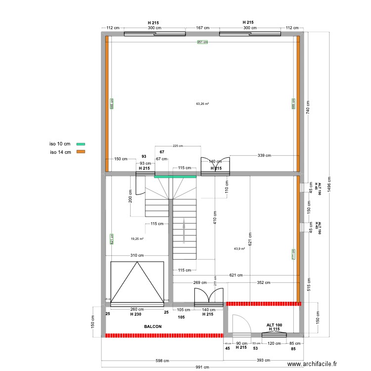 9JF Escalier ht 15 Lg 32 rdch 23 05 23 GROS OEUVRE. Plan de 3 pièces et 126 m2