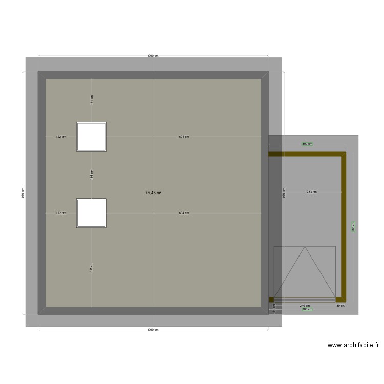 TOUSSAINT. Plan de 1 pièce et 75 m2