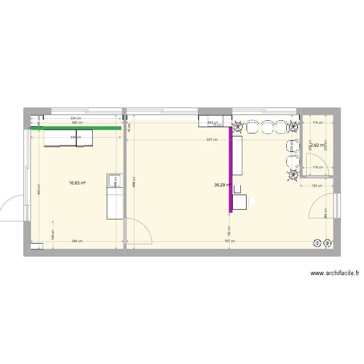 Plan Base Local Gaston NEW avec cloisons 1. Plan de 3 pièces et 55 m2