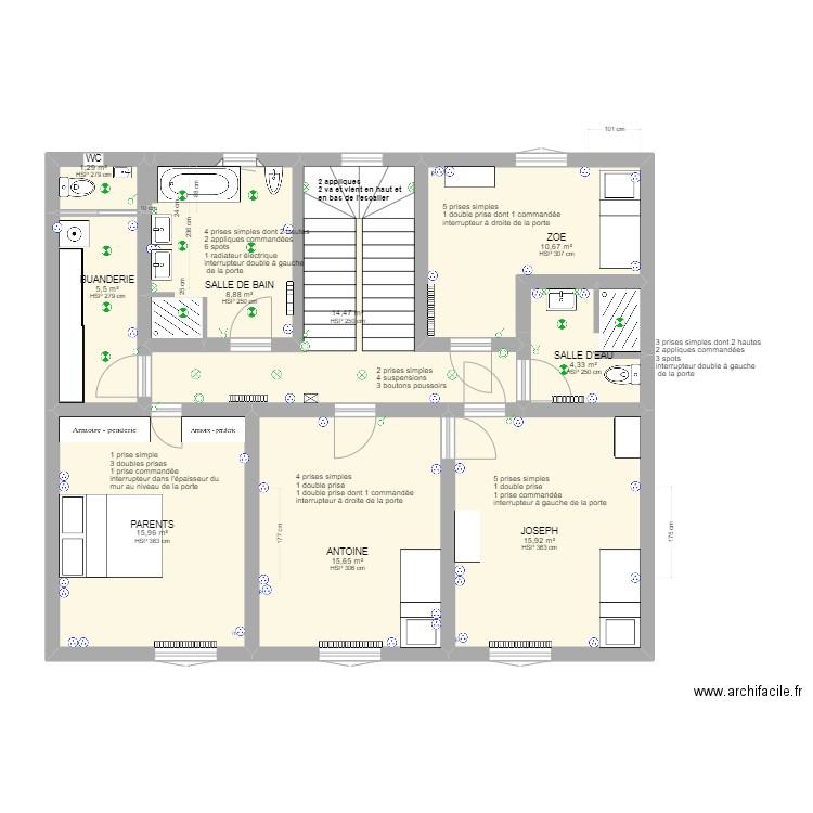 1ER ETAGE. Plan de 9 pièces et 93 m2