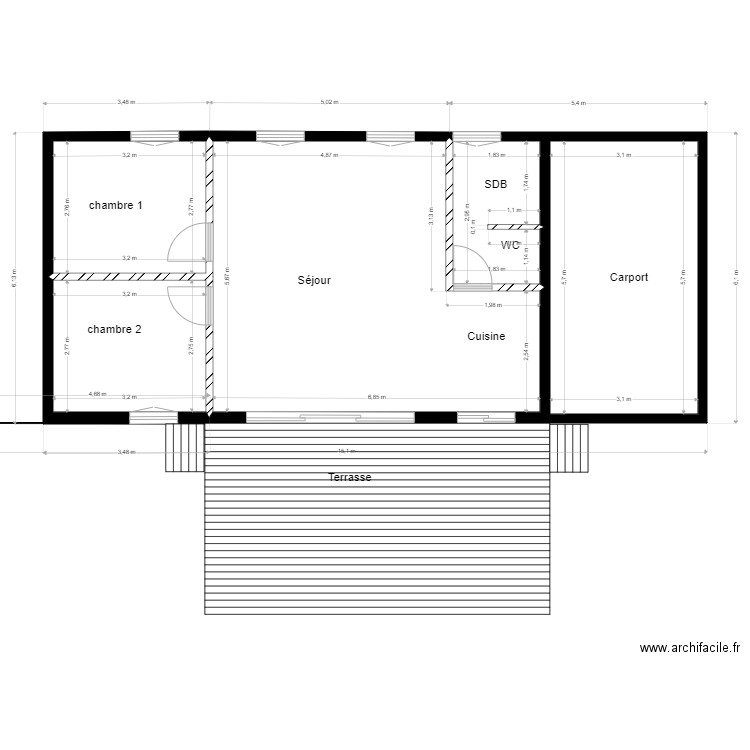 Lidy existant 1. Plan de 5 pièces et 73 m2