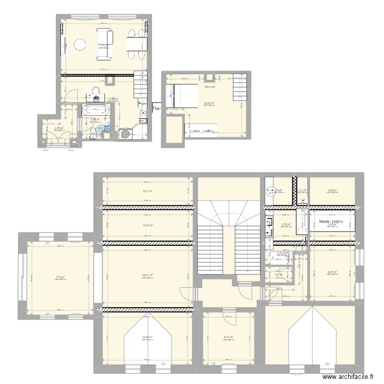 villa des Varennes sans meuble. Plan de 25 pièces et 173 m2