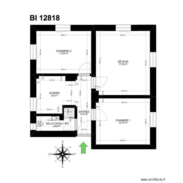 BI 12818 . Plan de 9 pièces et 55 m2