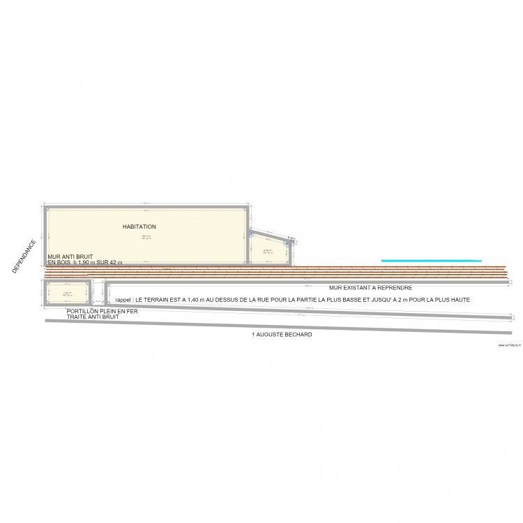 plan de coupe AVEC mur anti bruit. Plan de 0 pièce et 0 m2
