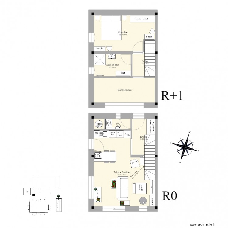 PG appart duplex pignon est sections 5 4. Plan de 8 pièces et 66 m2