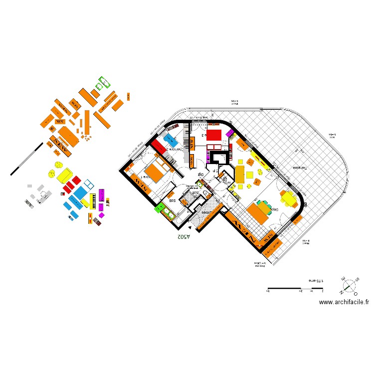 FINAL plan indice 24 sdb double vasque sans galandage canapé face terrasse Armoire CELIO 240 in Ch 4  et Pantalonniere in Ch 3 Piano out. Plan de 0 pièce et 0 m2