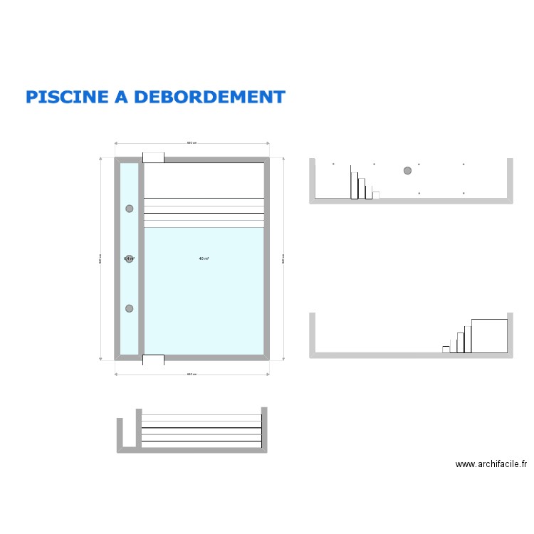 PISCINE A DEBORDEMENT 8 X 5. Plan de 2 pièces et 46 m2