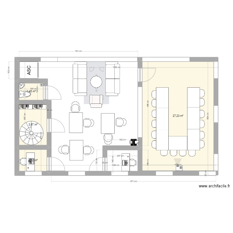 etage. Plan de 4 pièces et 35 m2