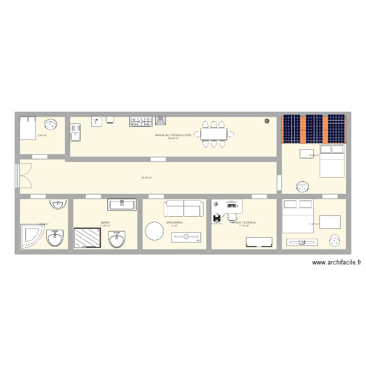 aqa. Plan de 9 pièces et 132 m2