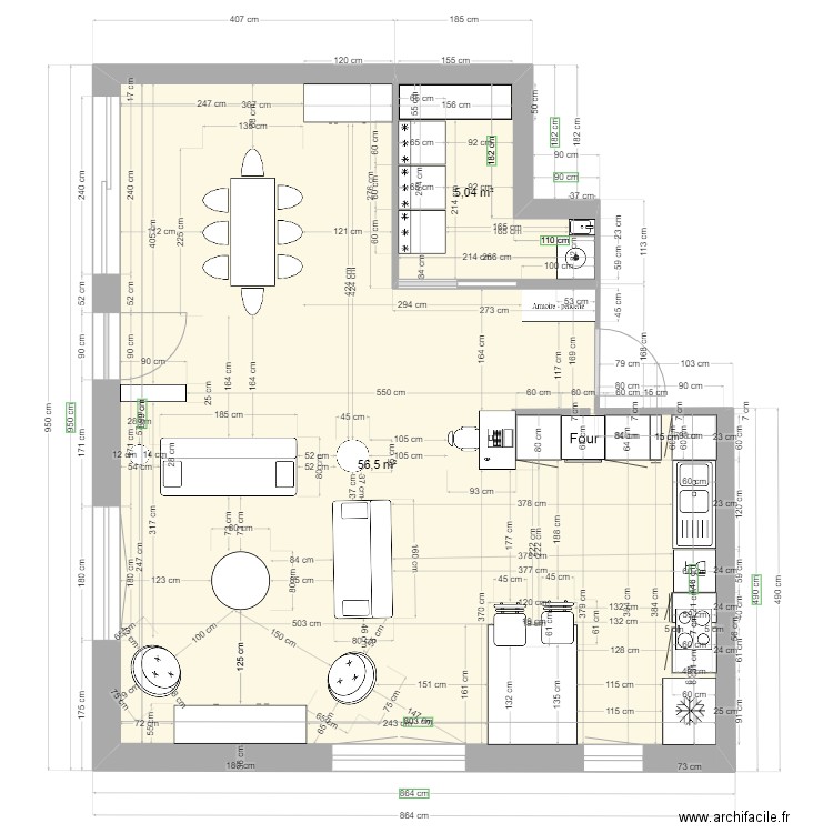 suzanne. Plan de 2 pièces et 62 m2