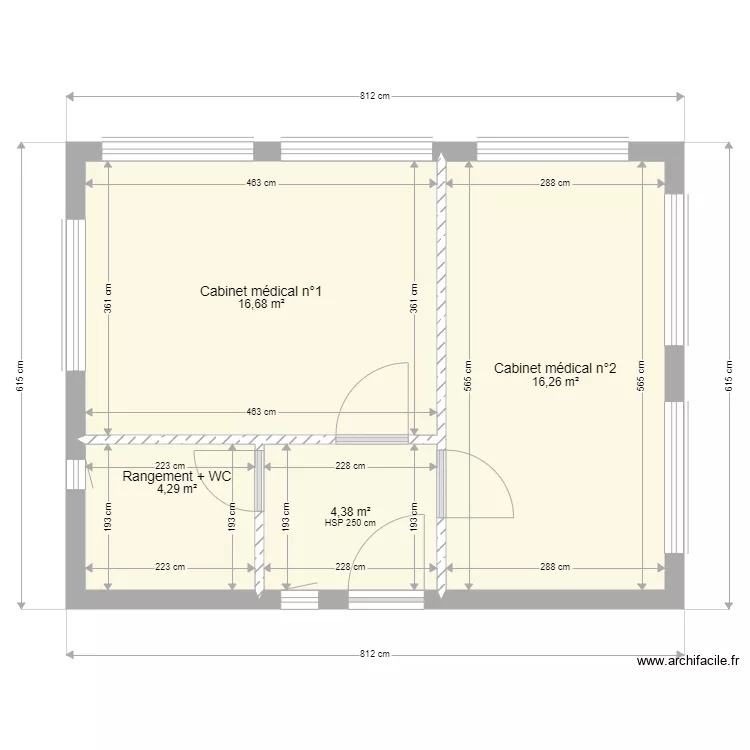 Cabinet m&eacute;dical 2 D 50 m2. Plan de 