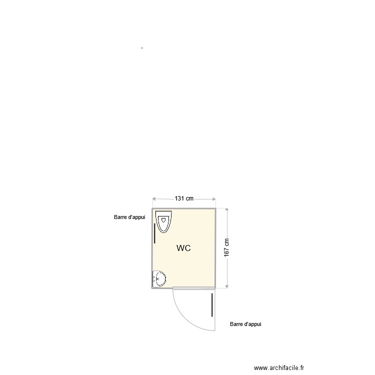 WC . Plan de 1 pièce et 2 m2