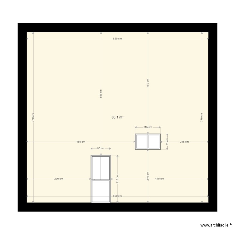 facade 1. Plan de 1 pièce et 63 m2