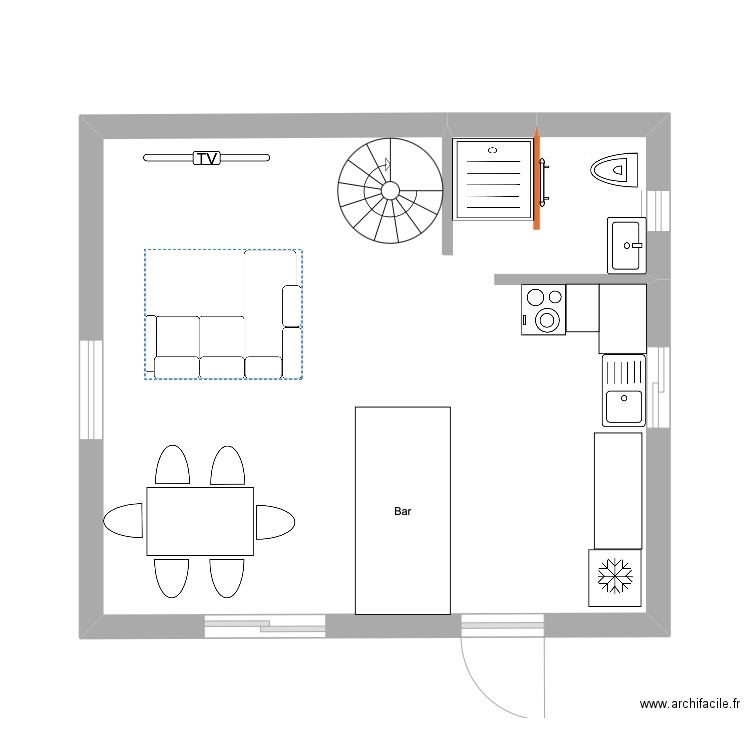 tan rouge Dabet étage 1é. Plan de 1 pièce et 31 m2