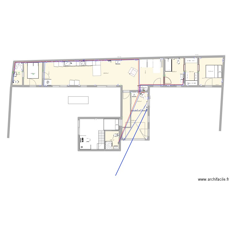 Plomberie. Plan de 9 pièces et 103 m2