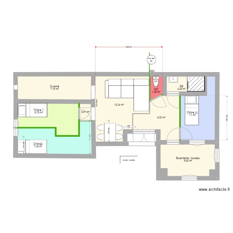 lemoine projet6. Plan de 13 pièces et 60 m2