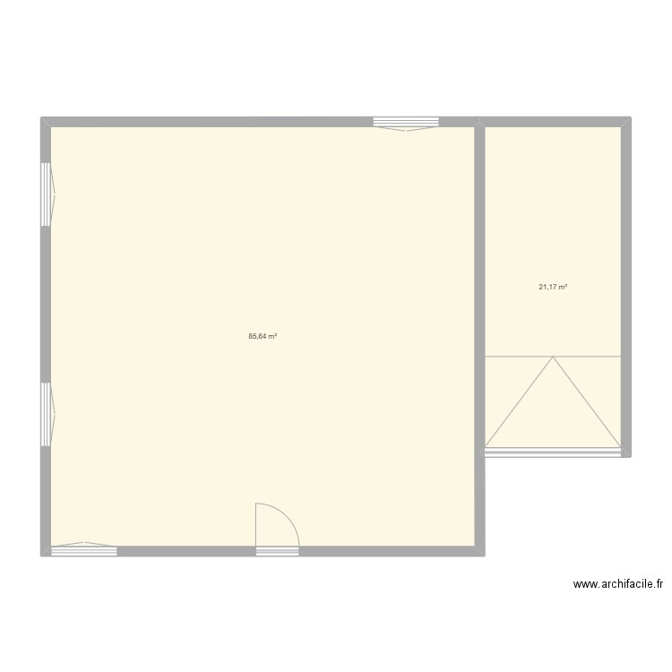 facade. Plan de 2 pièces et 107 m2