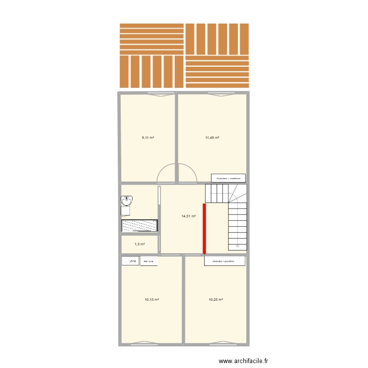 ETAGE. Plan de 6 pièces et 57 m2