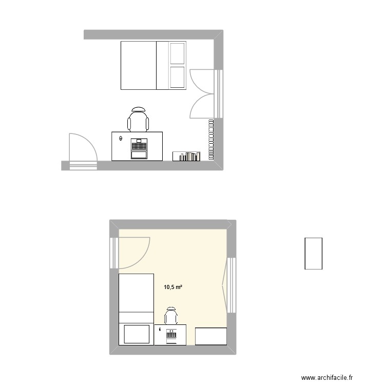 chambre bas. Plan de 1 pièce et 11 m2