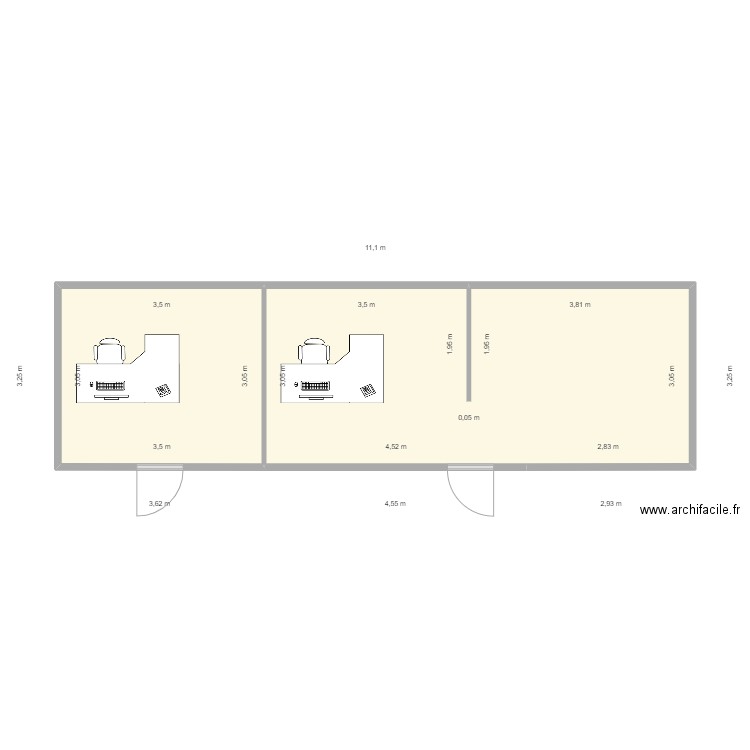 Nollet Magasin . Plan de 2 pièces et 33 m2