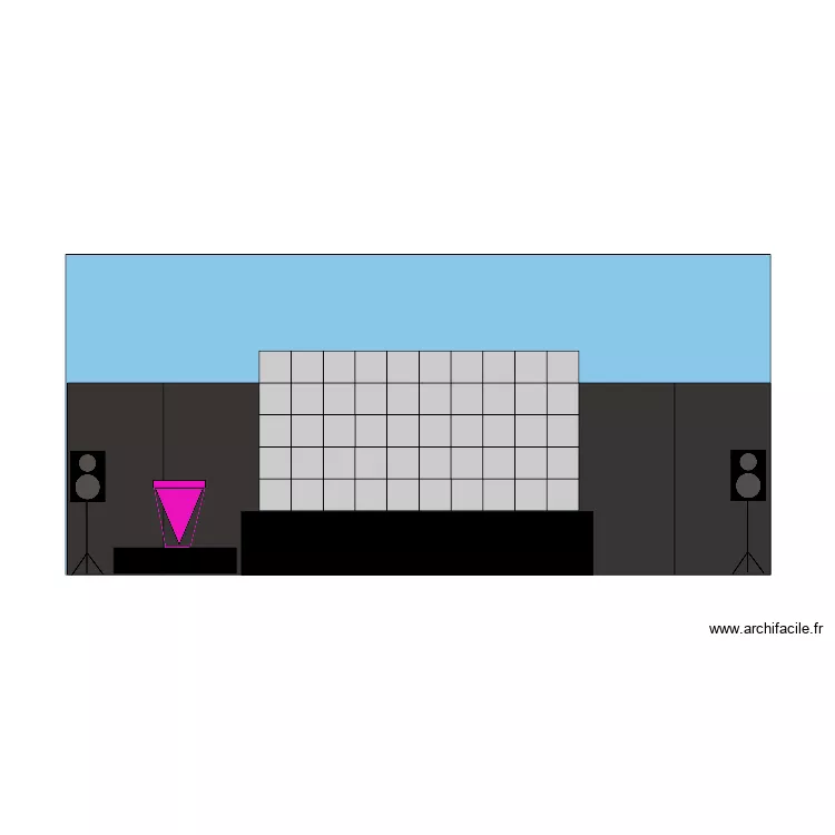 Vue de face Mur LED Zurich 2 avec technique et fond. Plan de 