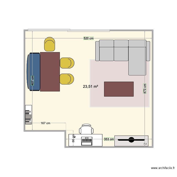 Salon #2. Plan de 1 pièce et 24 m2