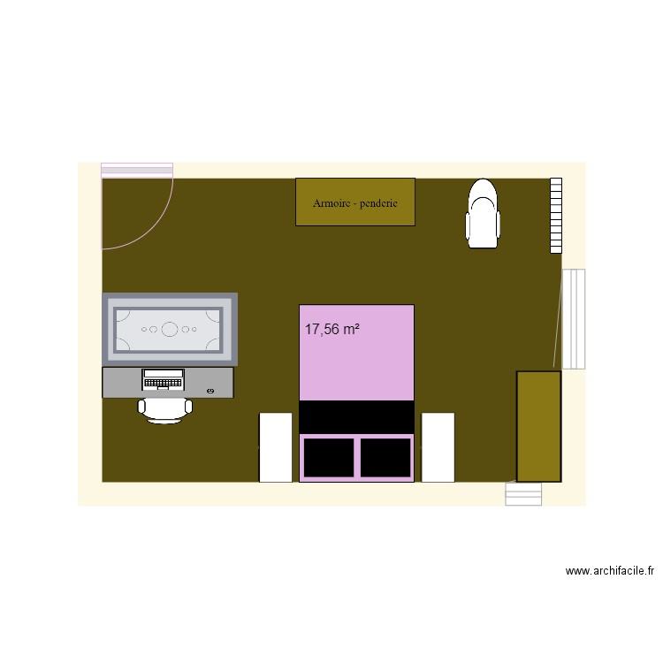 Chambre rénovée . Plan de 1 pièce et 18 m2