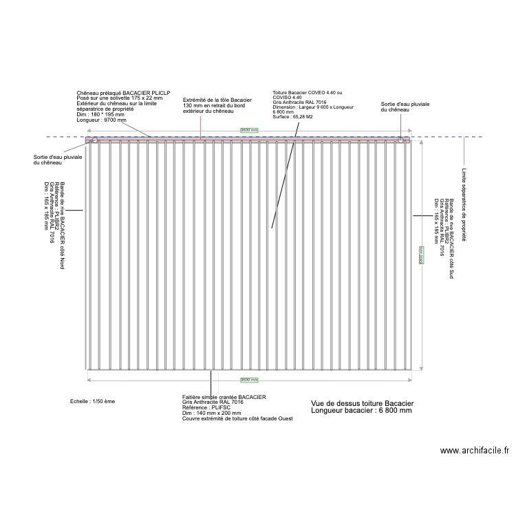 Vue de dessus toiture bac acier . Plan de 0 pièce et 0 m2