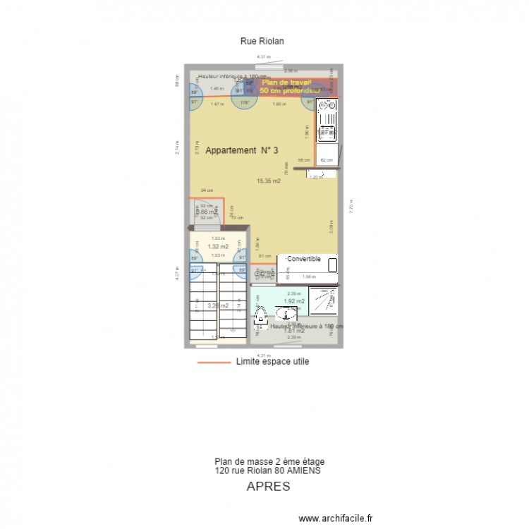 PLAN DE MASSE RIOLAN 2 eme étage aménagé. Plan de 10 pièces et 29 m2