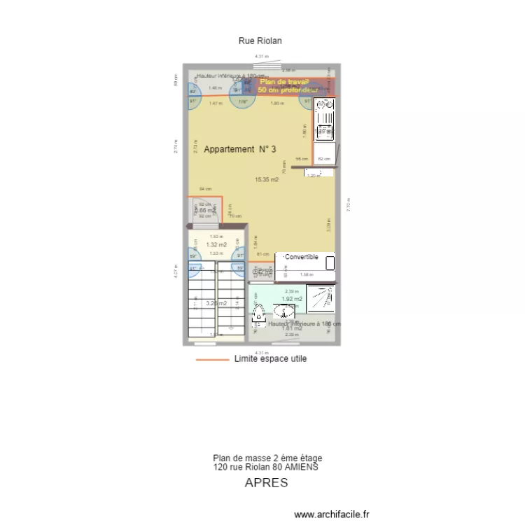 PLAN DE MASSE RIOLAN 2 eme &eacute;tage am&eacute;nag&eacute;. Plan de 