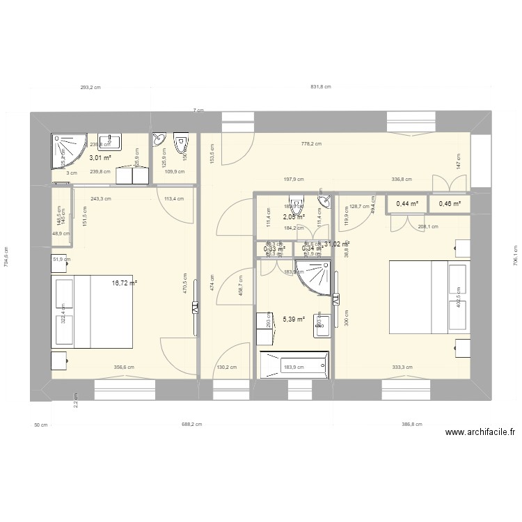 les clouets. Plan de 9 pièces et 60 m2