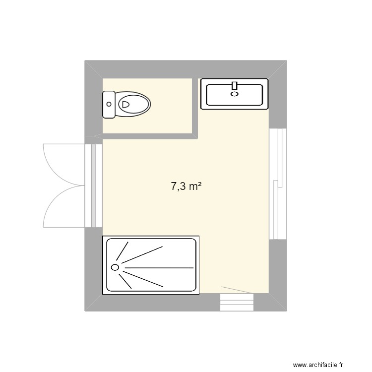 SDB3. Plan de 1 pièce et 7 m2