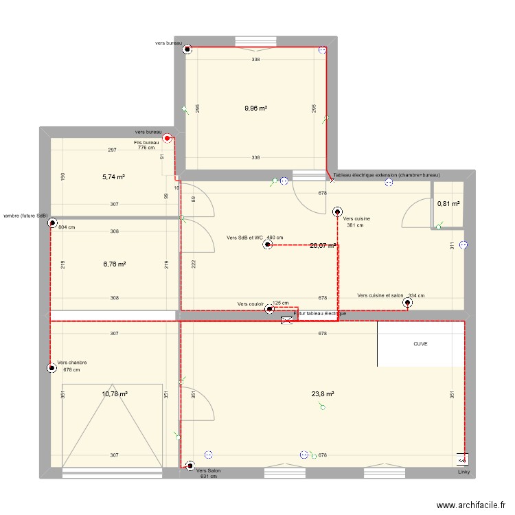 cave. Plan de 7 pièces et 79 m2